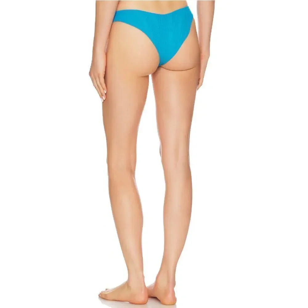 L*Space Cabana Bitsy Bikini Bottom Bright Blue Ribbed High Cut Cheeky NEW XS
